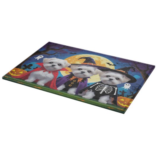 Malteser Hunde Pumpkin Halloween Funny Schneidebrett (Ecke)