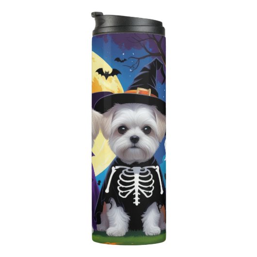 Malteser Hunde Pumpkin Halloween Funny Thermosbecher (Nach rechts gedreht)