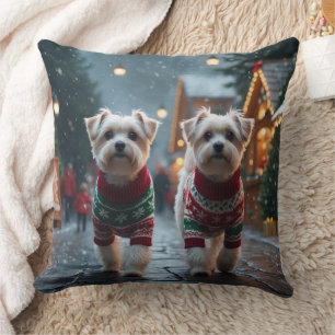 Malteser Hunde Weihnachten Schnee Urlaub Kissen