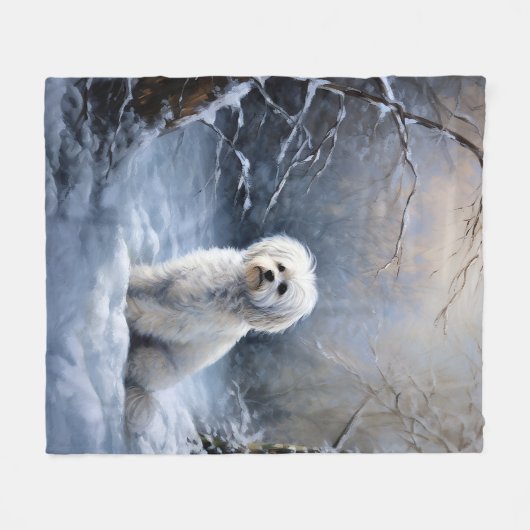 Malteser lassen Schnee Weihnachten Fleecedecke (Vorderseite (Horizontal))