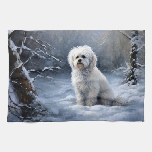 Malteser lassen Schnee Weihnachten Geschirrtuch (Horizontal)