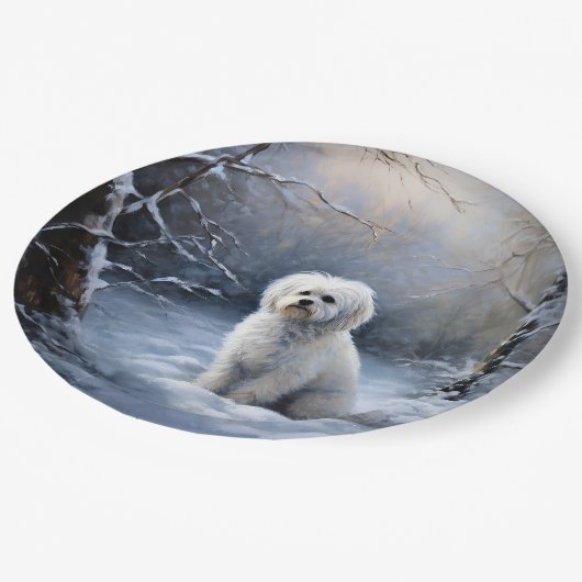 Malteser lassen Schnee Weihnachten Pappteller (Schrägansicht)