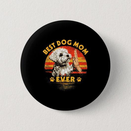 Malteser-Mutter Retro-Sonnenuntergang lustiger Hun Button (Vorderseite)