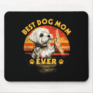 Malteser-Mutter Retro-Sonnenuntergang lustiger Hun Mousepad