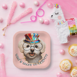 Malteser Paw-ty-Teller | Rosa Hundeparty Pappteller