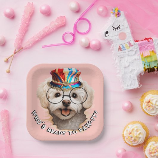 Malteser Paw-ty-Teller | Rosa Hundeparty Pappteller (Party)