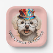 Malteser Paw-ty-Teller | Rosa Hundeparty Pappteller (Vorderseite)