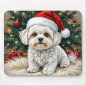 Malteser Weihnachtshund auf einem Pelzkissen Mousepad (Vorne)