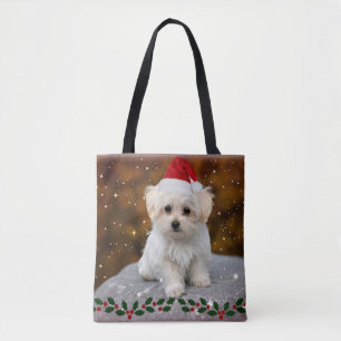 Malteser Welpe feiert Weihnachten Tasche