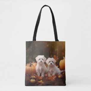 Malteser Welpe Herbstfreude Kürbis  Tasche