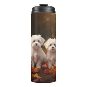 Malteser Welpe Herbstfreude Kürbis  Thermosbecher