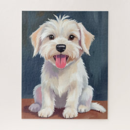 Malteser-Welpe Weiße-Hund-Malerei Puzzle