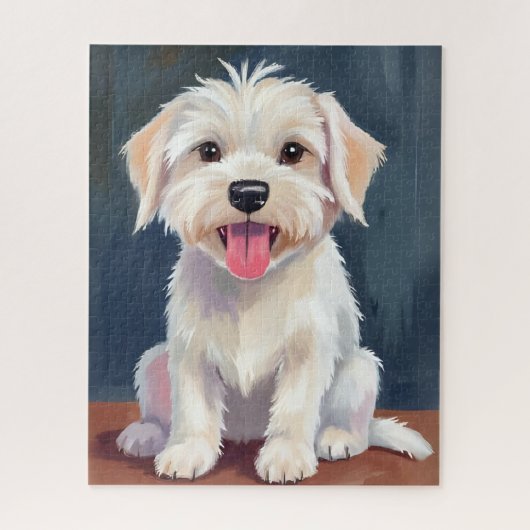 Malteser-Welpe Weiße-Hund-Malerei Puzzle (Vertikal)