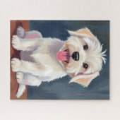 Malteser-Welpe Weiße-Hund-Malerei Puzzle (Horizontal)