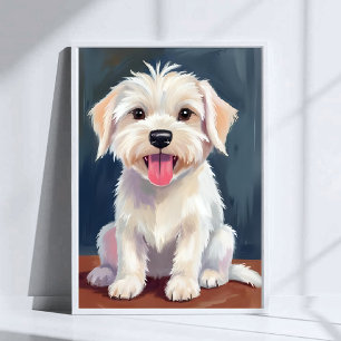 Malteser-Welpe Weiße-Hunde-Malerei Poster
