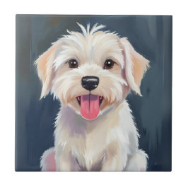 Malteser Welpe | Weißer Hund Gemälde Fliese