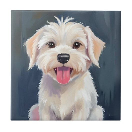 Malteser Welpe | Weißer Hund Gemälde Fliese (Vorderseite)