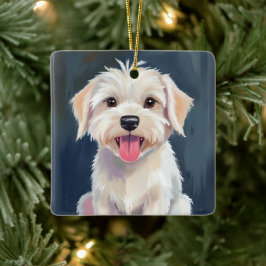 Malteser Welpe | Weißer Hund Gemälde Keramikornament