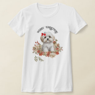 Malteser Welpenhund Weihnachten Salzen mit Blume T-Shirt