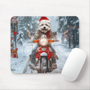 Malteserhund fährt auf Motorrad Weihnachten Mousepad