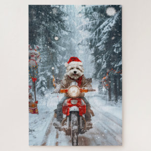 Malteserhund fährt Motorrad zu Weihnachten Puzzle