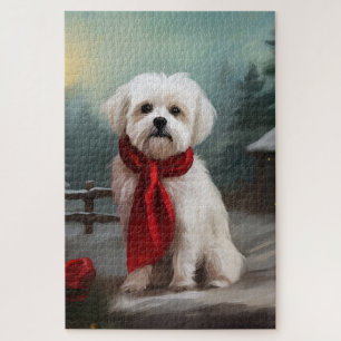Malteserhund im Schnee Weihnachten Puzzle