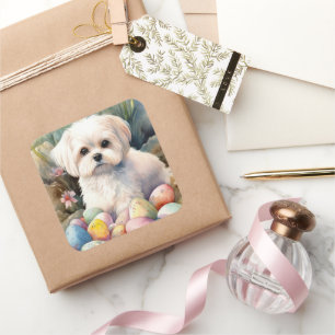 Malteserhund mit Ostereiern Feiertag  Quadratischer Aufkleber