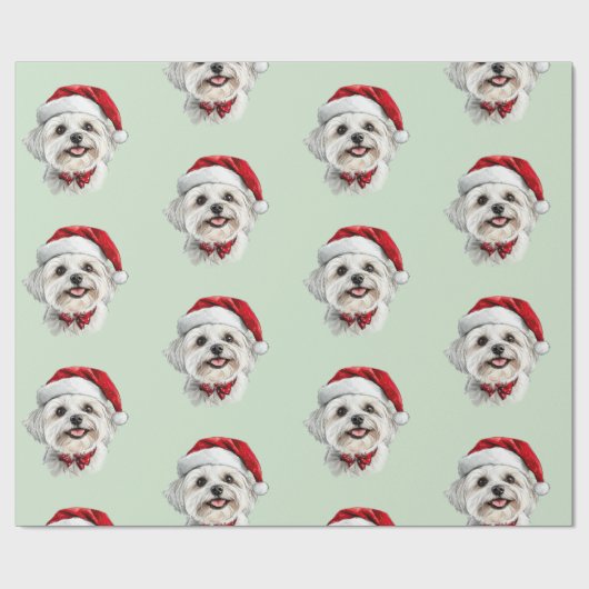 Malteserhund mit Weihnachtsmannmütze Geschenkpapier (Flach)
