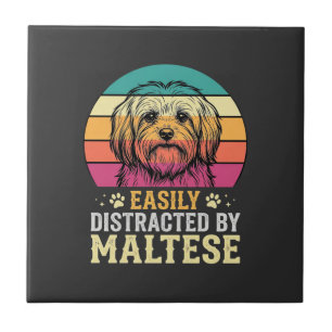 Malteserhund Retro-Sonnenuntergang abgelenkt Fliese