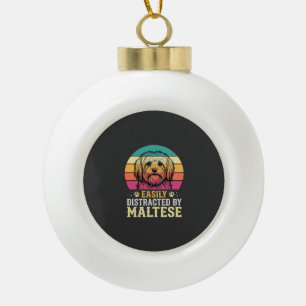 Malteserhund Retro-Sonnenuntergang abgelenkt Keramik Kugel-Ornament