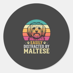 Malteserhund Retro-Sonnenuntergang abgelenkt Runder Aufkleber
