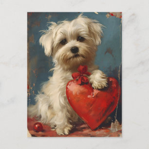 Malteserhund Valentinstag im Vintage-Stil  Postkarte