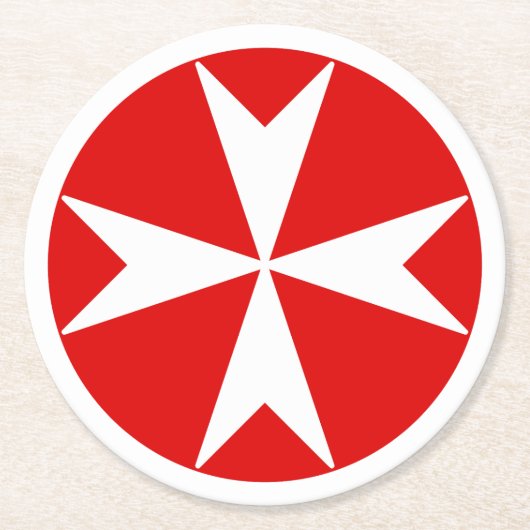 Malteserkreuz v2 (weiß auf rot) runder pappuntersetzer (Vorderseite)