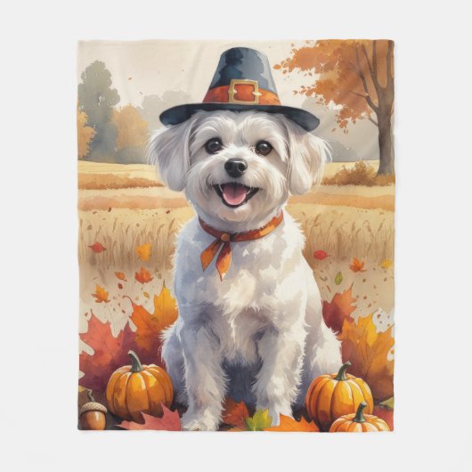 Maltesisch im Herbst hinterlässt Erntedank Kunst Fleecedecke (Vorderseite)