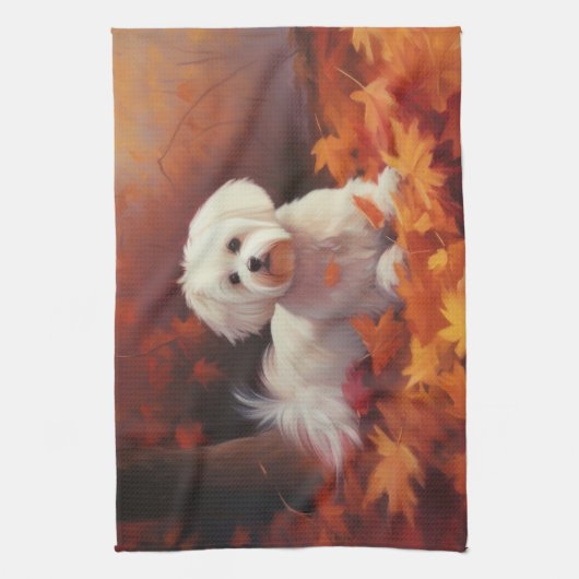 Maltesisch im Herbst Leaves Fall Inspiriert Geschirrtuch (Vertikal)