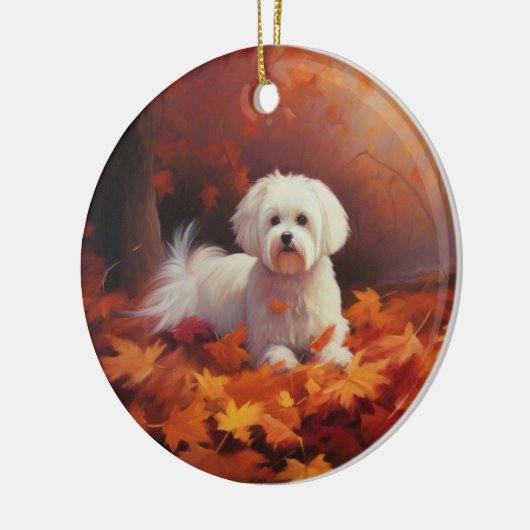 Maltesisch im Herbst Leaves Fall Inspiriert Keramik Ornament (Links)