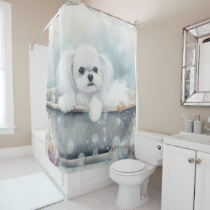 Maltesisch in Bathtub Wasserfarbe Hunde Kunst Duschvorhang