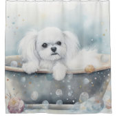 Maltesisch in Bathtub Wasserfarbe Hunde Kunst Duschvorhang (Vorderseite)