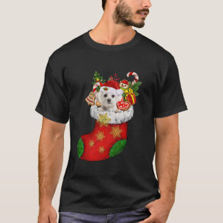 Maltesisch in Sock Weihnachten Weihnachtsmannmütze T-Shirt