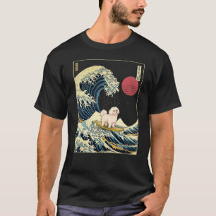 Maltesisch Japanisch Kanagawa Wave Funny Surf Dog T-Shirt
