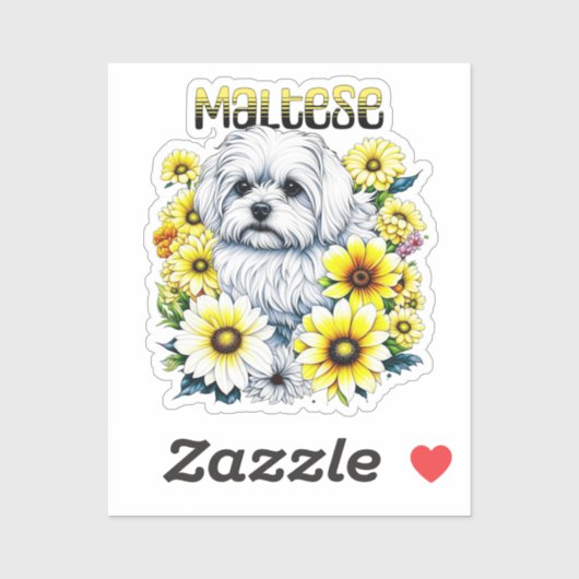 Maltesisch klein: Weiße Hundebraue in gelben Blume Aufkleber (Blatt)