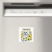 Maltesisch klein: Weiße Hundebraue in gelben Blume Magnet (In Situ (Geschirrspüler))