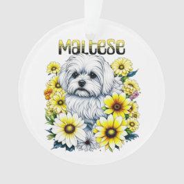Maltesisch klein: Weiße Hundebraue in gelben Blume Ornament