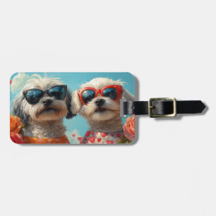 Maltesisch mit Herz-Rose Valentinstag Gepäckanhänger