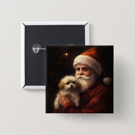 Maltesisch mit Weihnachtsmann Weihnachten Button (Vorne & Hinten)