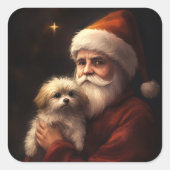 Maltesisch mit Weihnachtsmann Weihnachten Quadratischer Aufkleber (Vorderseite)