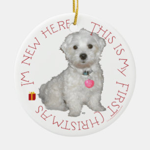 Maltesisch Pup First Christmas Keramik Ornament