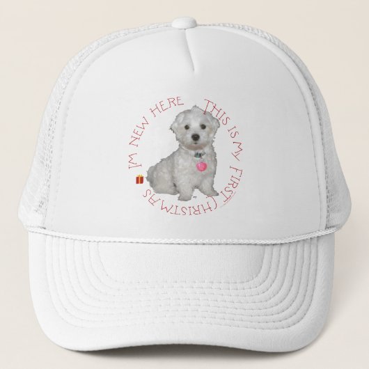 Maltesisch Pup First Christmas Truckerkappe (Vorderseite)