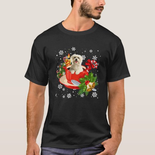 Maltesisch und kaffee Weihnachtsschneebeleuchtung T-Shirt (Vorderseite)