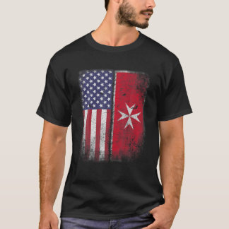 Maltesische amerikanische Flagge Malta Cross USA A T-Shirt
